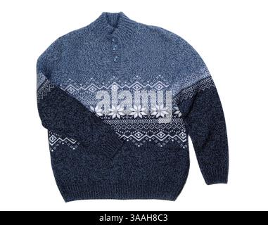 Knitted sweater with snowflake pattern, isolate on white Stock Photo