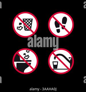 Prohibited signs, forbidden round stickers set Stock Vector