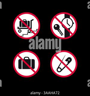 Prohibited signs, forbidden round stickers set Stock Vector