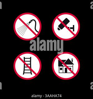 Prohibited signs, forbidden round stickers set Stock Vector