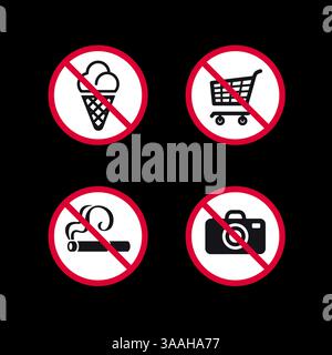 Prohibited signs, forbidden round stickers set Stock Vector