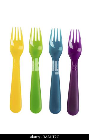 Set of plastic forks. Isolate on white Stock Photo
