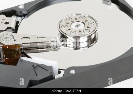 Opened hard disk drive. Internal hard disk structure Stock Photo