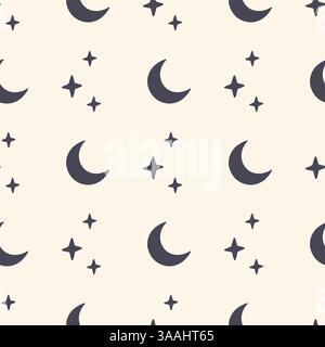 Seamless celestial pattern with stars and moon on blue sky ...