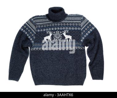 Knitted sweater with a pattern deer. Isolate on white Stock Photo