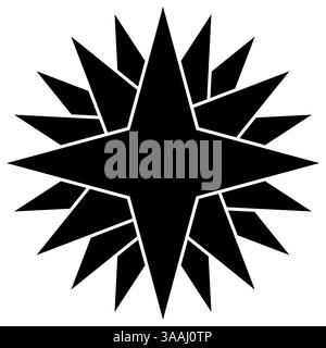 Bold Geometric Starburst Black Striking abstract starburst symbol with sharp Stock Vector
