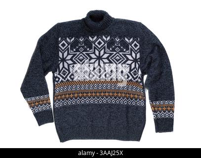 Knitted sweater with snowflake pattern. Isolate on white Stock Photo