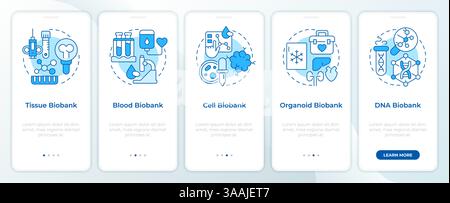 Types of biobanks blue onboarding mobile app screen Stock Vector