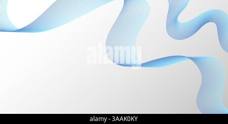 Abstract blue motion line waves on a light grey background. Dynamic smooth digital technology backdrop. Future smoke wavy line design for brochure Stock Vector