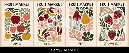 Set of Abstract Fruit Market retro posters Stock Vector