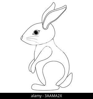 Outline drawing of a cute rabbit sitting upright. Easter Bunny is standing. Perfect for coloring page, Easter themes, and kids illustrations. Stock Vector