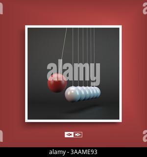 Textbook, booklet or notebook mockup. Newtons cradle vector illustration. 3D Business Concept. Cover design template. Stock Vector