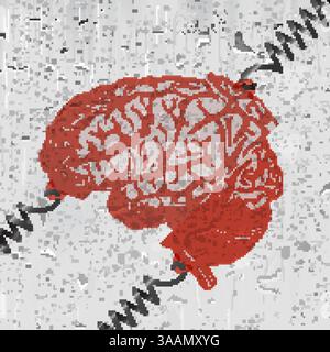 Vector image of a brain stretched by springs and torn in different directions, concept of a mind blowing. Stock Vector
