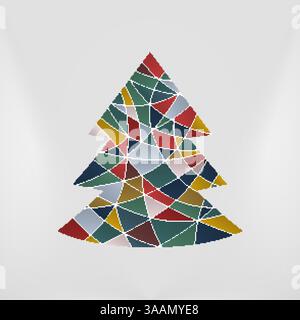 Christmas tree in colorful motley abstract version as a New Year and Christmas greeting card on a neutral gray background Stock Vector
