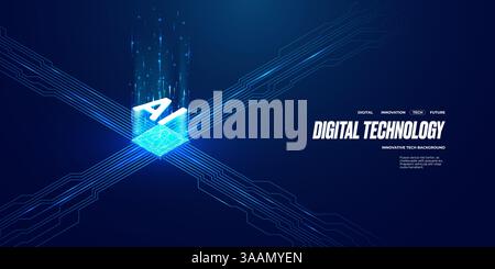 AI chip with abstract on dark blue technology background. Stock Vector