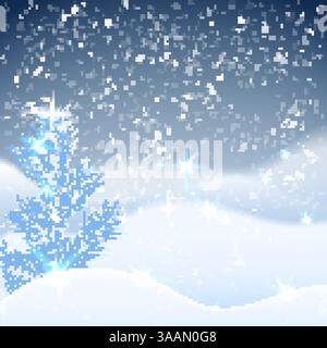 Winter background with frosty spruce (pine) snowbank with snowfall night sky. Greeting card for happy new year and christmas. Vector eps10, Xmas card. Stock Vector