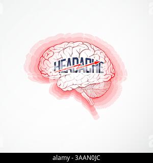 Headache concept depicting inflamed brain disease. Vector illustration Stock Vector