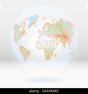 Abstract globe or world map located on the background of 3D rooms. Dotted style vector illustration Stock Vector
