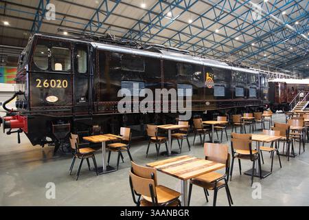 British Railways Class 76 Diesel Locomotive on display in the cafe area at The National Railway Museum, York, England. Stock Photo