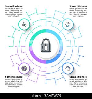 Infographic template with icons and 4 options or steps. Network lock. Can be used for workflow layout, diagram, banner, webdesign. Vector illustration Stock Vector
