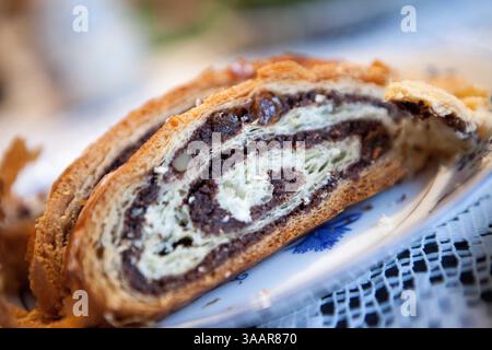 April 1, 2018 - Krakow, Poland - Traditional Easter markets in Krakow, Poland. Easter essentials, decorations, assorted handicrafts, and foods. Makowiec, poppy-seed cake, (Credit Image: © Ania Freindorf via ZUMA Wire) Stock Photo