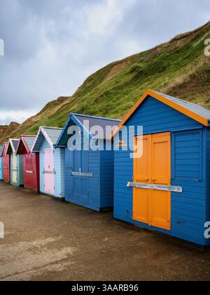 Colourful Sheringham Beach huts, Norfolk, England, UK Stock Photo