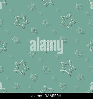 Stars pattern, white contour stars on blue background. Vector illustration Stock Vector
