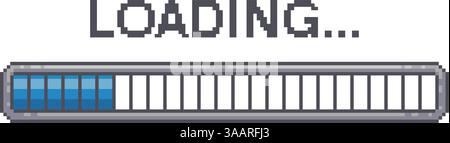 Pixel art loading screen. Retro video game download progress bar. Pixelated 8-bit vector Stock Vector