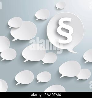 White Bevel Round Speech Bubbles Paragraph White speech bubbles with a paragraph on the grey background. Stock Photo