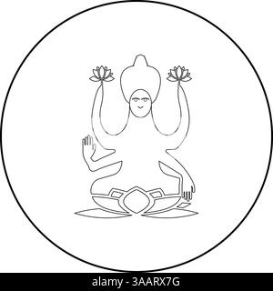 Lakshmi Goddess icon in circle round black color vector illustration image outline contour line thin style simple Stock Vector