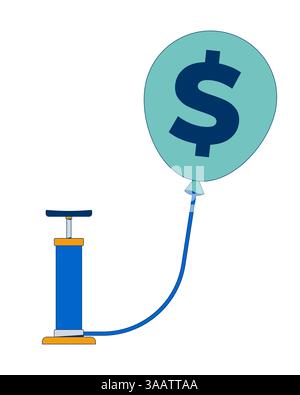 Inflation concept with dollar balloon and pump 2D cartoon object Stock Vector