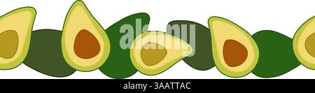 Avocado vector illustration flat horizontal border. Hand draw cartoon for fashion or interior or cover or textile or background. For logo, web, packag Stock Vector
