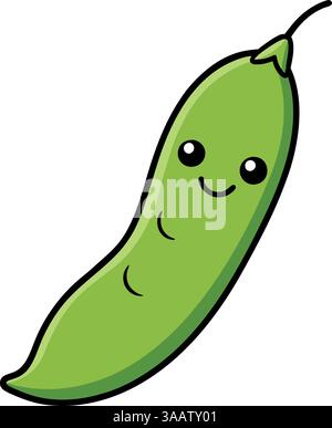 Cute smiling edamame bean pod illustration. Stock Vector