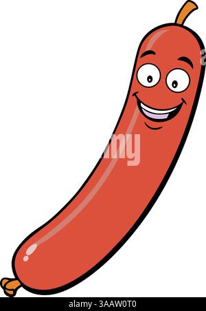 A happy sausage with a smiling face, representing barbecue, grilled food, and fun food characters. Stock Vector