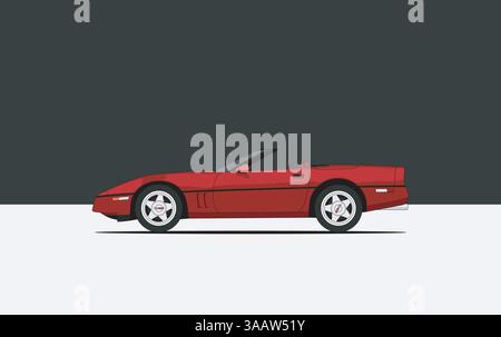 United States, 1988: Chevrolet Corvette Convertible. American muscle car. Vector illustration Stock Vector