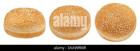 Burger buns with sesame seeds isolated on white background, full depth of field Stock Photo
