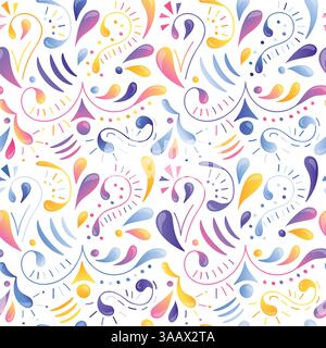 Seamless multicolored gradient vector pattern. Hand drawn elements. Abstract ornate seamless background. Rainbow ornament Stock Vector