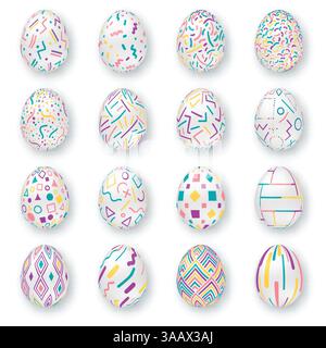 Set of ornate realistic eggs on white background. Vector easter collection Stock Vector