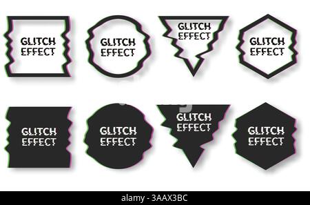 Set of abstract minimal template design in geometric glitch style. Trendy abstract covers. Futuristic design posters. Vector illustration Stock Vector