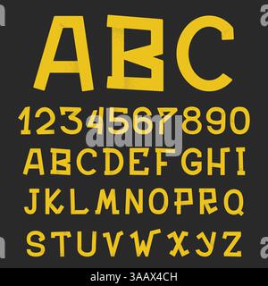Textured grunge alphabet. Hand drawn letters with textures. Letters and numbers set vector Stock Vector