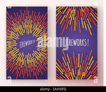 Abstract vertical vector banners with multi colored fireworks shapes and copy space frame Stock Vector