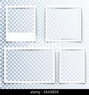 Blank white frames with realistic drop shadow effect. Borders with 3d shadows. Set of four empty photo frame vector templates Stock Vector
