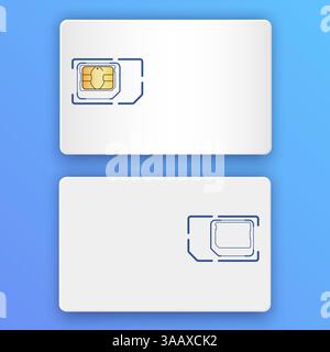 Blank realistic vector SIM card. Back and front view. Mobile phone chip Stock Vector
