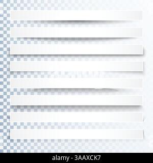 3d transparent shadows effect. Page dividers with transparent shadows. Pages separation vector set. Transparent shadow realistic illustration Stock Vector