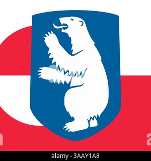 Greenland, official national coat of arms on the national flag, american territory, Kingdom of Denmark, vector illustration Stock Vector