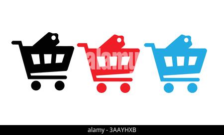 Set of Shopping Cart Icons with Price Tags Stock Vector