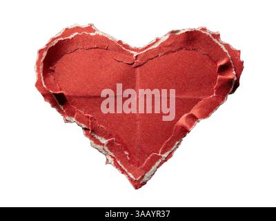 Red heart with four chambers created from torn paper on white background with clipping path Stock Photo