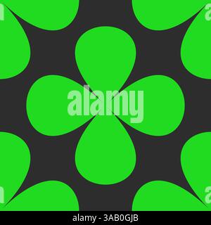 Seamless floral pattern featuring bold green clover shapes and petals. High quality geometric vector design in retro style for decor, wallpaper, and p Stock Vector