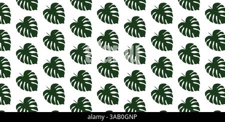 Tropical Monstera Leaf Seamless Pattern on White Background Stock Vector