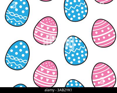 Easter Eggs Set with Simple Line Ornaments. Cute Doodles Ornate Eggs with Black Outline. Vector Illustration Stock Vector